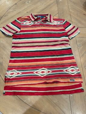 Vintage Polo Ralph Lauren Aztec Red Polo Shirt Southwestern Motif Medium
